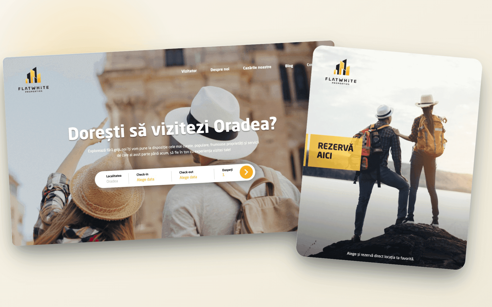 Flatwhite rentals site hero with property search