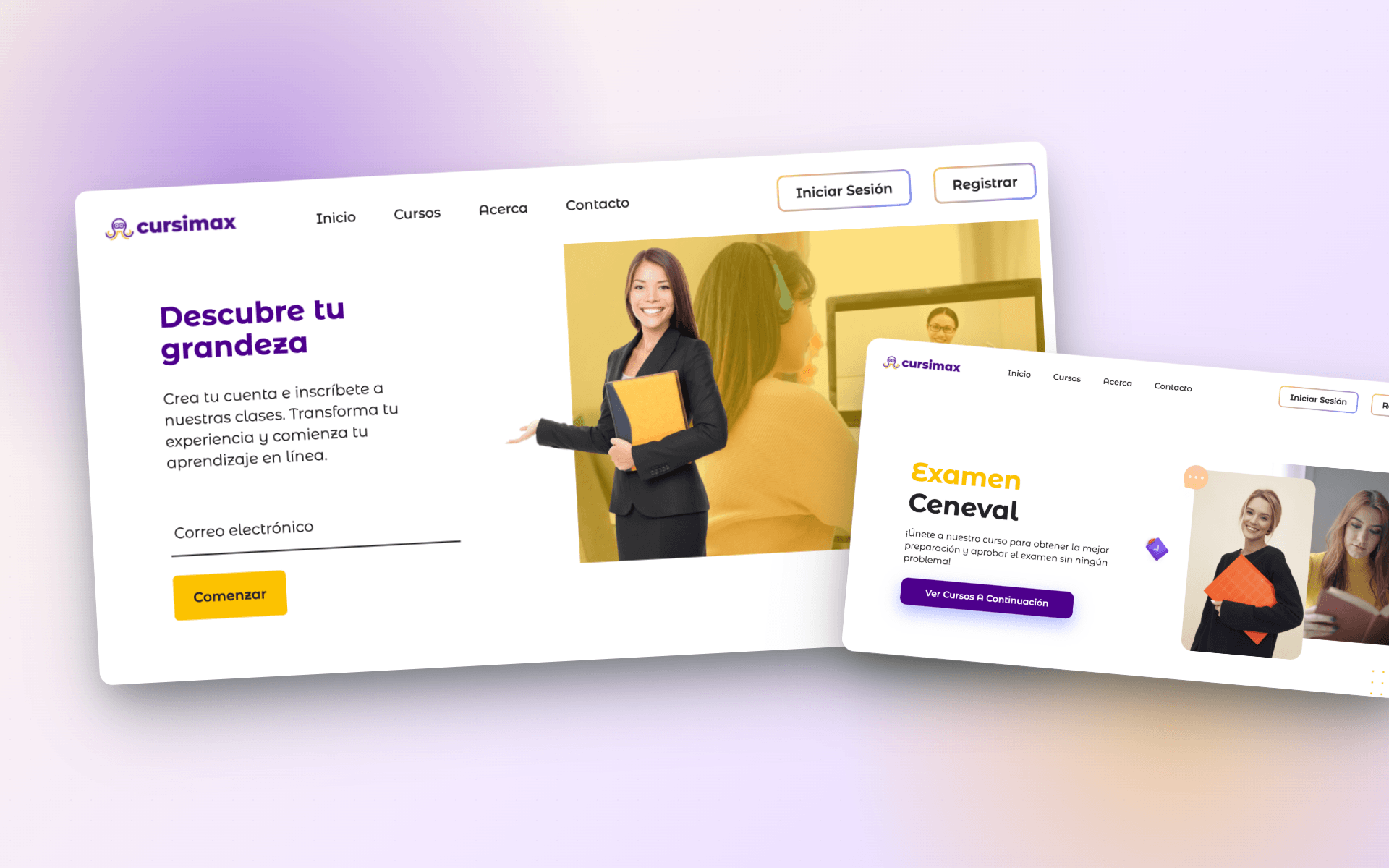 Cursimax homepage hero, Spanish-language course marketplace